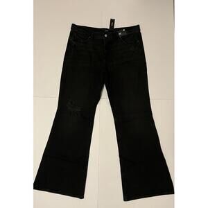 New Express Mid Rise Washed Black Ripped '70s Flare Jeans 16R *Retail $88*